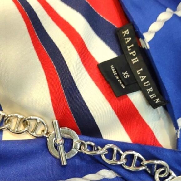 Ralph Lauren Multi Regatta Yacht Silk Scarf Silver Link Necklace Halter Top - Picture 3 of 16